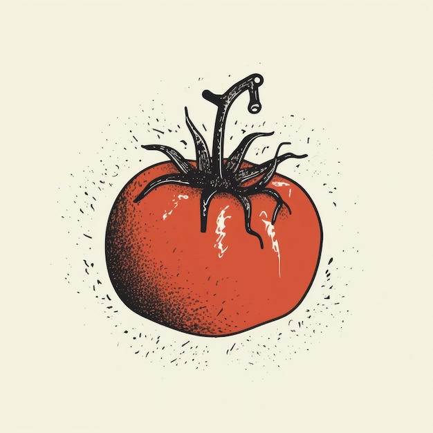 Photo vintage style tomato with wide cracked trunk flat design drawing