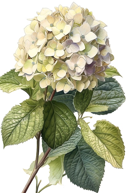 Vintage style watercolor painting of a hydrangea Generative AI