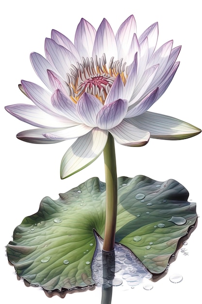 Vintage style watercolor painting of a lotus or water lily flower Generative AI