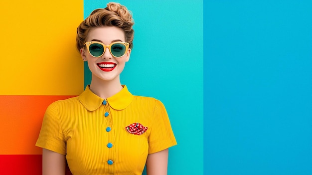 Vintage Style Woman with Bright Sunglasses and Smile