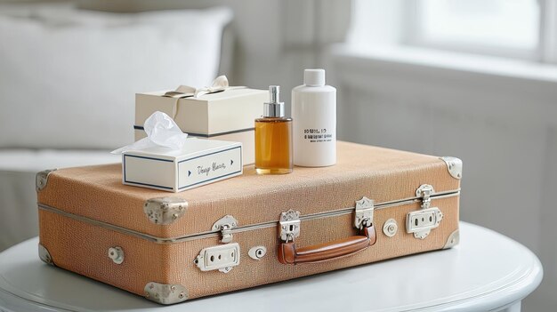 Vintage Suitcase with Luxury Travel Essentials