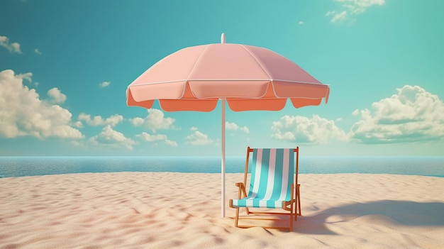 Vintage Summer Beach with Pastel Umbrella