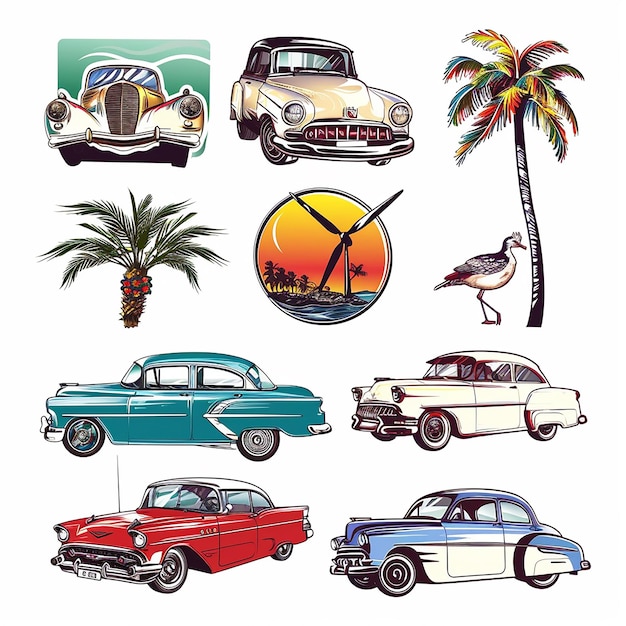 vintage summer travel sticker set