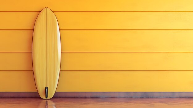 Photo vintage surfboard against a yellow wooden wall