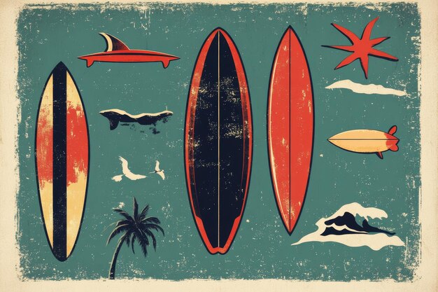 Photo vintage surfboards poster with grunge effect