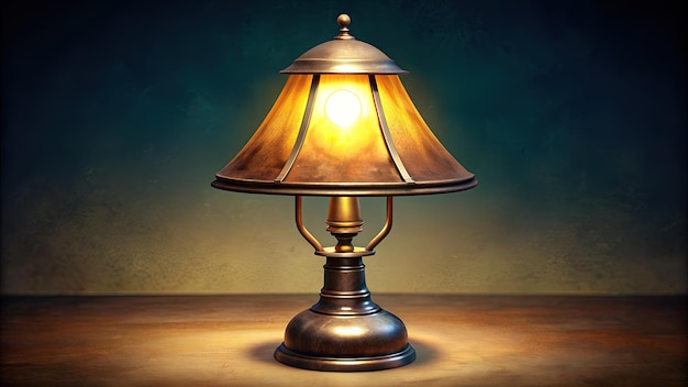 a vintage table lamp with a metallic base and an ambercolored conical lampshade