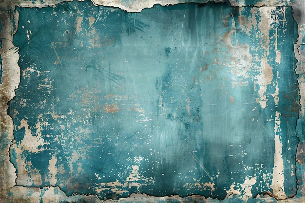 Photo vintage teal blue grunge background texture with distressed edges and light gray border