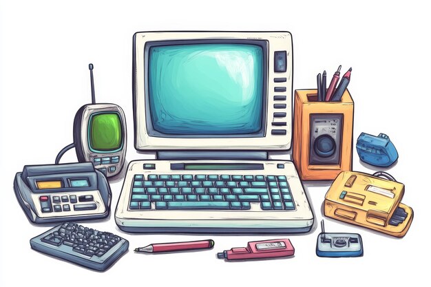 Photo vintage tech collection a nostalgic look at old computers and gadgets