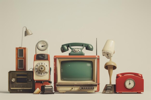 Photo vintage technology collection on white background with retro gadgets