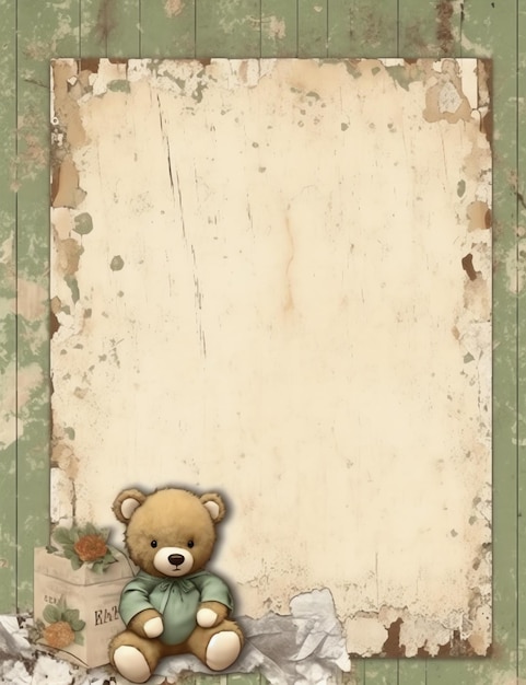 Vintage Teddy Bear old paper junk journal digital paper