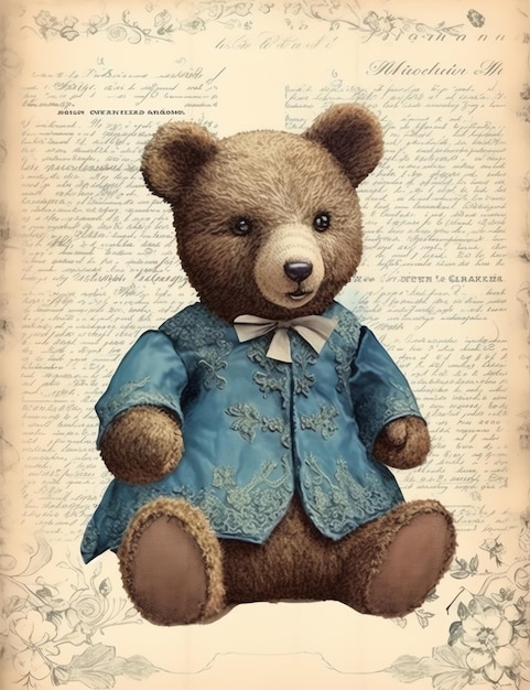 Vintage Teddy Bear old paper junk journal digital paper