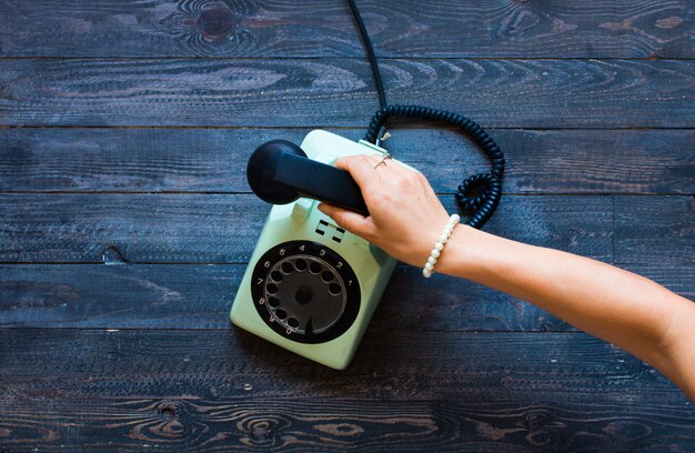 Vintage telephone, coffe, biscotti, phone call, sad woman, .