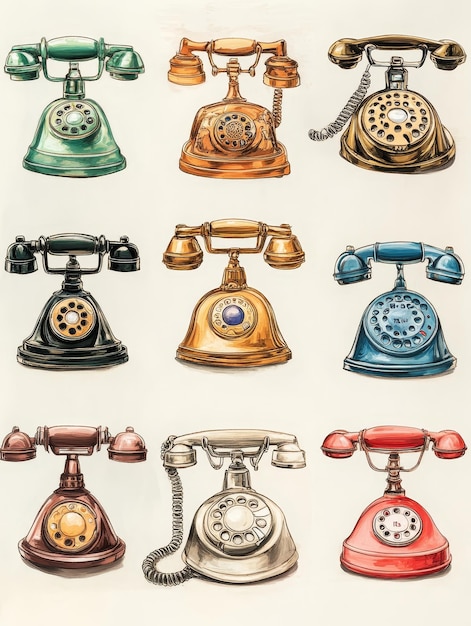 Vintage Telephone Collection A Watercolor Illustration