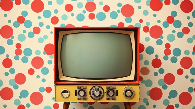 Photo vintage television with polka dot background