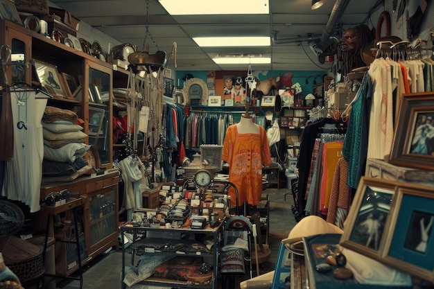 Photo vintage thrift store showcasing eclectic mix of items