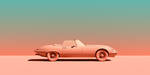 Vintage toy car on color background minimalism design poster rental car for travel d illustration