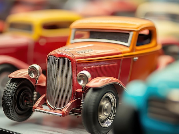 Vintage toy cars displayed with focus on retro craftsmanship