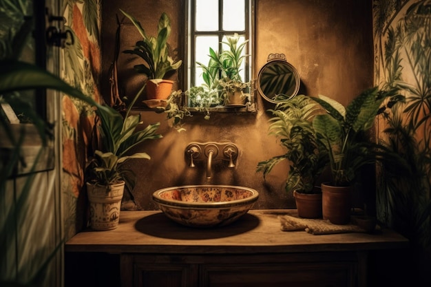 Vintage tropical interior basin Generate Ai