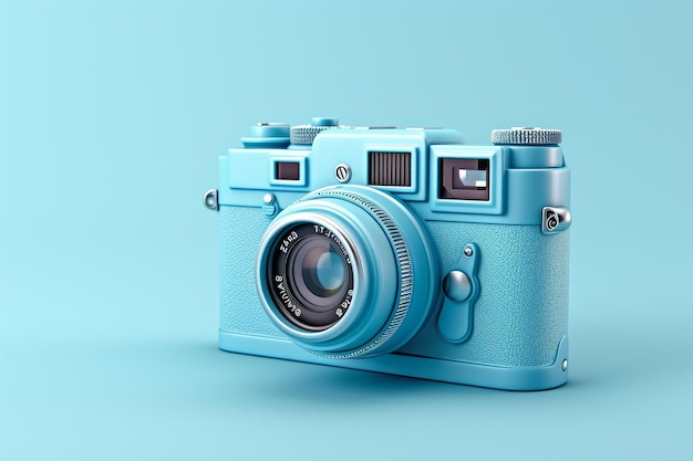 Vintage turquoise camera on blue background