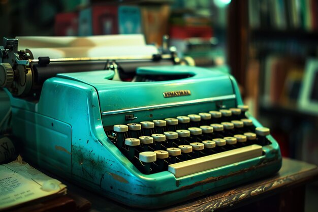 Vintage typing machine background Realistic retro writing machine