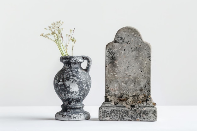 Photo vintage vase and weathered tombstone