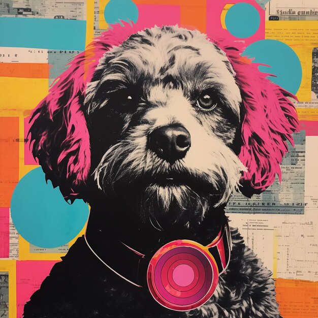 Photo vintage vibes album art and poster with hipster portrait of an anthropomorphic dog ai generated