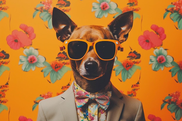 Photo vintage vibes album art and poster with hipster portrait of an anthropomorphic dog ai generated