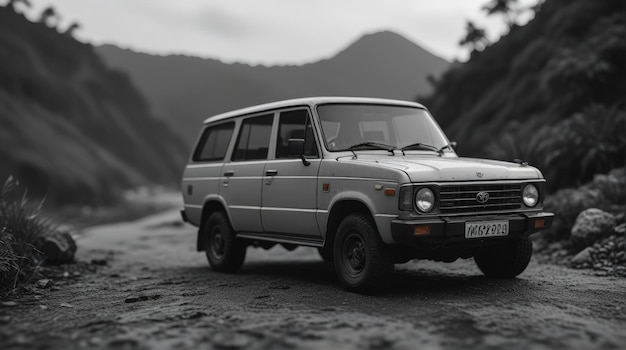 Photo vintage vibes toyota kijang in cinematic monochrome tiltshift