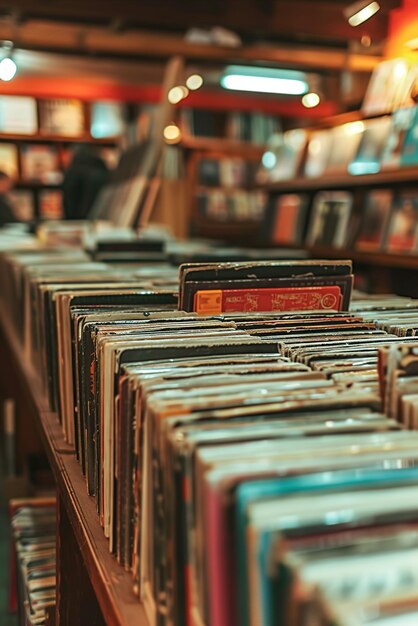 Vintage vibes in a vinyl record store where music lovers explore classics