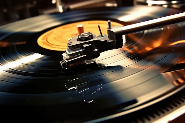 Vintage vinyl record player Needle on a vinyl record Generative AI