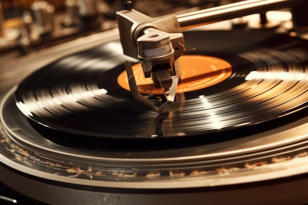 Vintage vinyl record player Needle on a vinyl record Generative AI