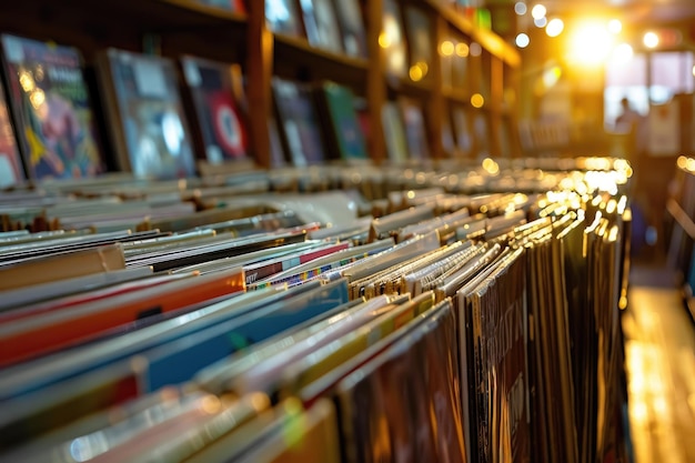 Vintage Vinyl Record Store with Music Lovers Exploring Classics