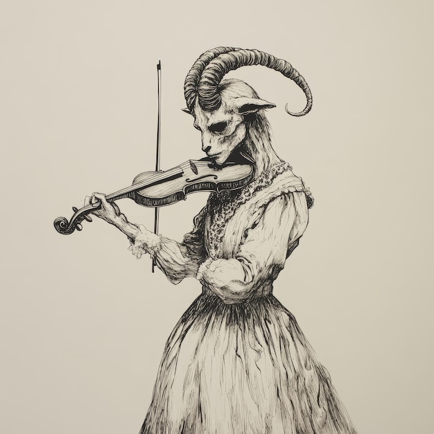 Vintage violinist with bow and violin Hand drawn illustration