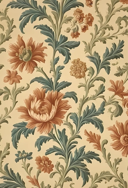 Vintage Wallpaper Floral Pattern of 18th Century