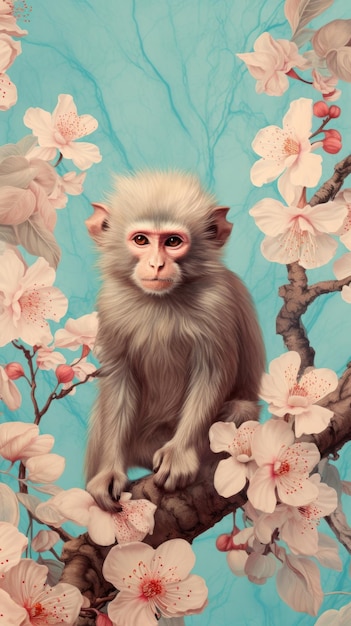 Vintage wallpaper monkey flower wildlife