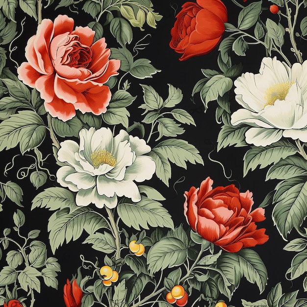 Vintage Wallpaper Pattern Clustered Roses