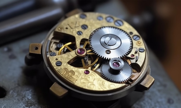 Vintage watch restoration includes delicate repair of watch gears Creating using generative AI tools