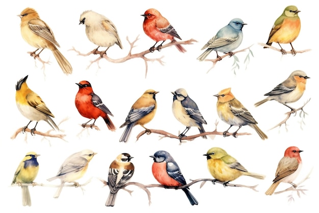 Vintage Watercolor Birds Illustration Set by design Generative AI