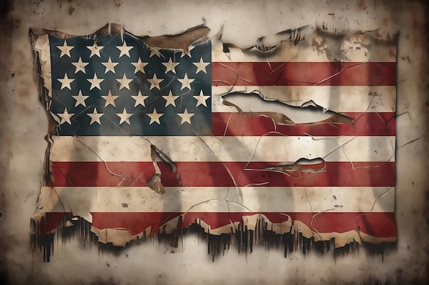 Vintage weathered American flag Generative Ai