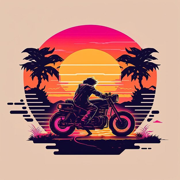 Vintage Wheels Motorcycle Journey into Sunset Palms