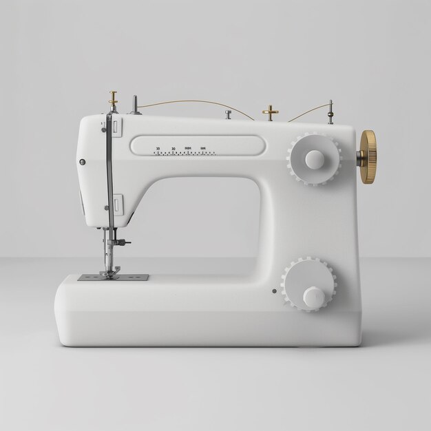 Photo vintage white sewing machine on grey background