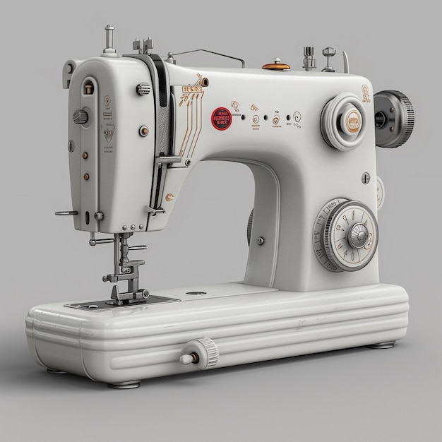 Photo vintage white sewing machine on grey background