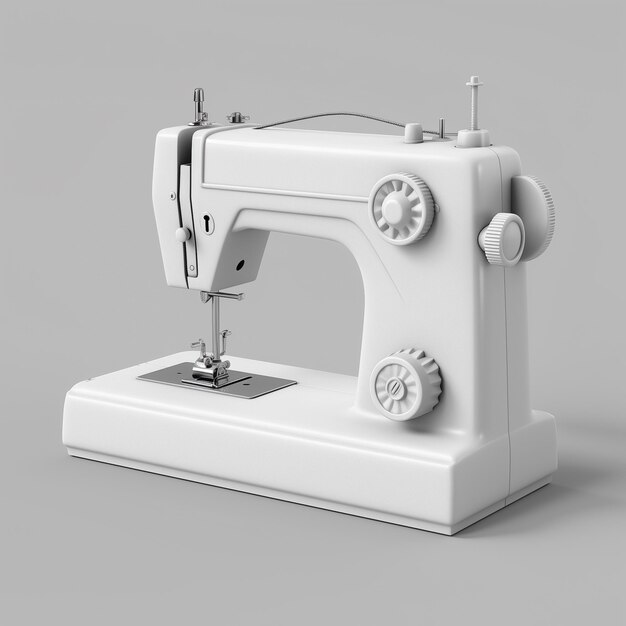 Photo vintage white sewing machine on grey background