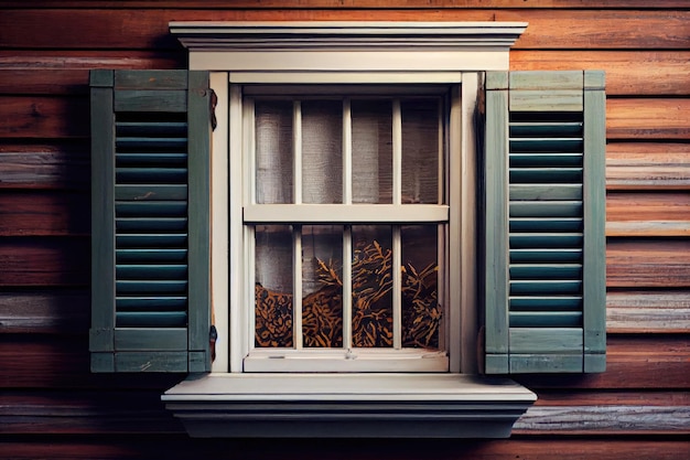 Vintage window louver with wooden slats in cottage style home