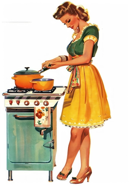 Photo vintage woman cooking illustration