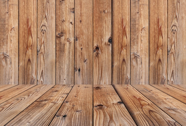 Vintage wood walls and wooden floors of empty and have copy space.