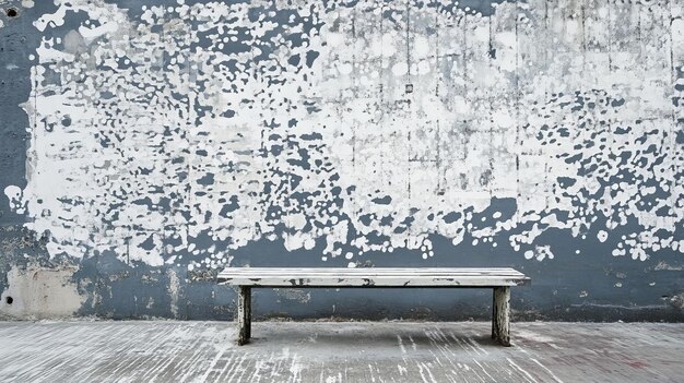 Photo vintage wooden bench with white paint on the wall grunge background