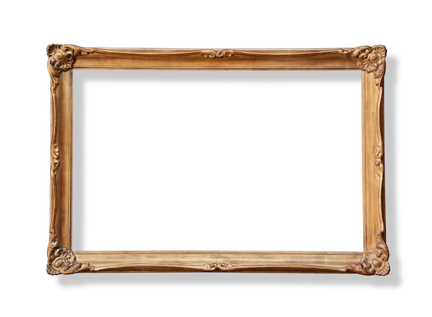 Vintage wooden frame isolated on white background with clipping path