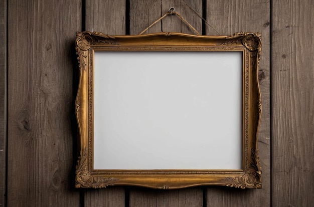 Vintage Wooden Picture Frame on Rustic Background