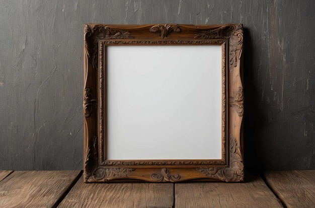 Vintage Wooden Picture Frame on Rustic Background